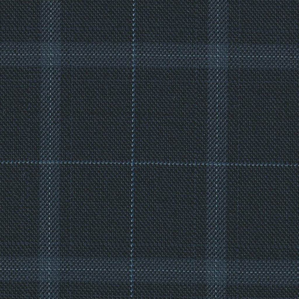 Navy Alternate Windowpane 1 1/2 x 2 inch Super 140's All Wool Super 140's All Wool Suiting By Holland & Sherry