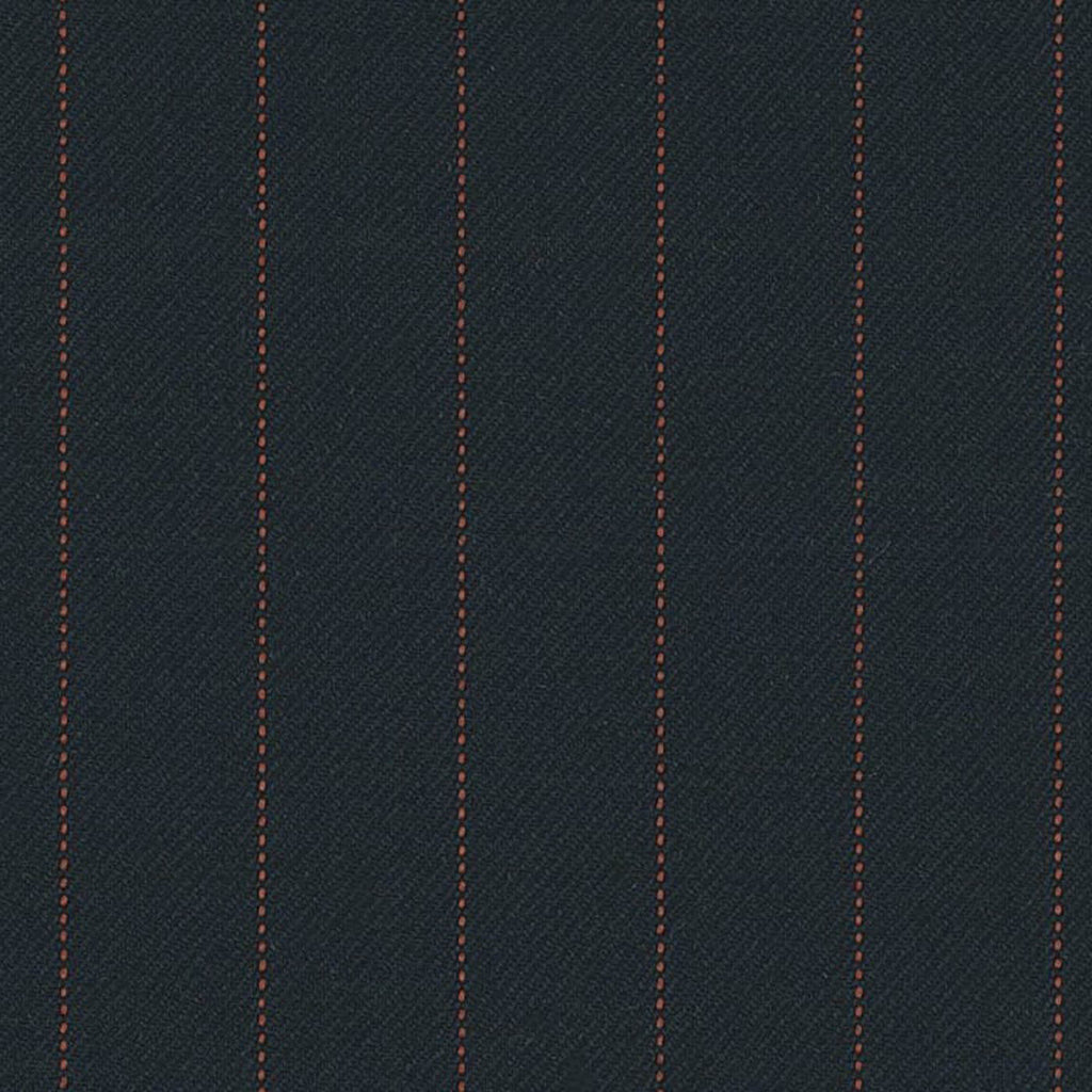 Navy/Orange Pin Dot Stripe 1/2 inch Super 140's All Wool Suiting By Holland & Sherry