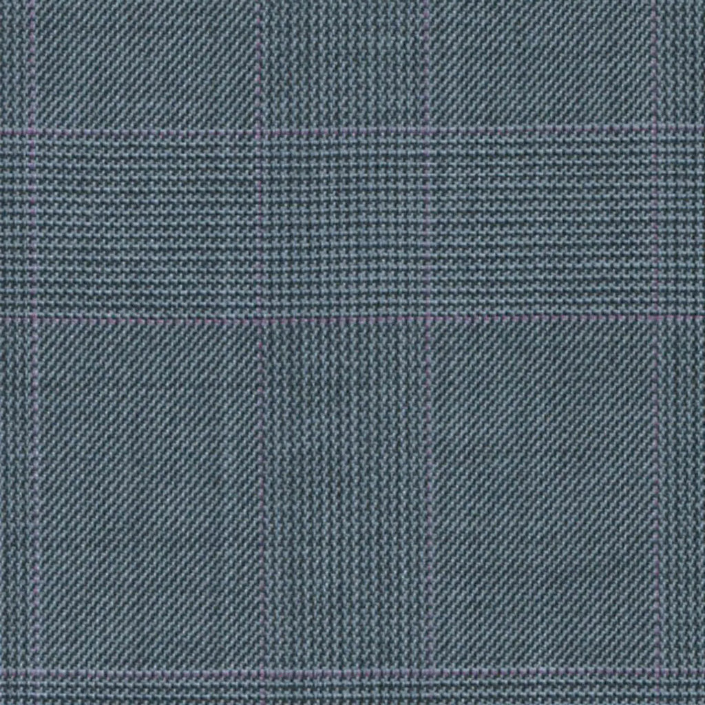 Light Blue/Magenta Split Matt Glen 1 1/2 x 2 inch Super 140's All Wool Suiting By Holland & Sherry