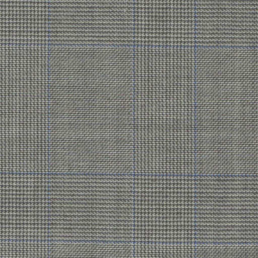 Light Grey/Blue Split Matt Glen 1 1/2 x 2 inch Super 140's All Wool Suiting By Holland & Sherry