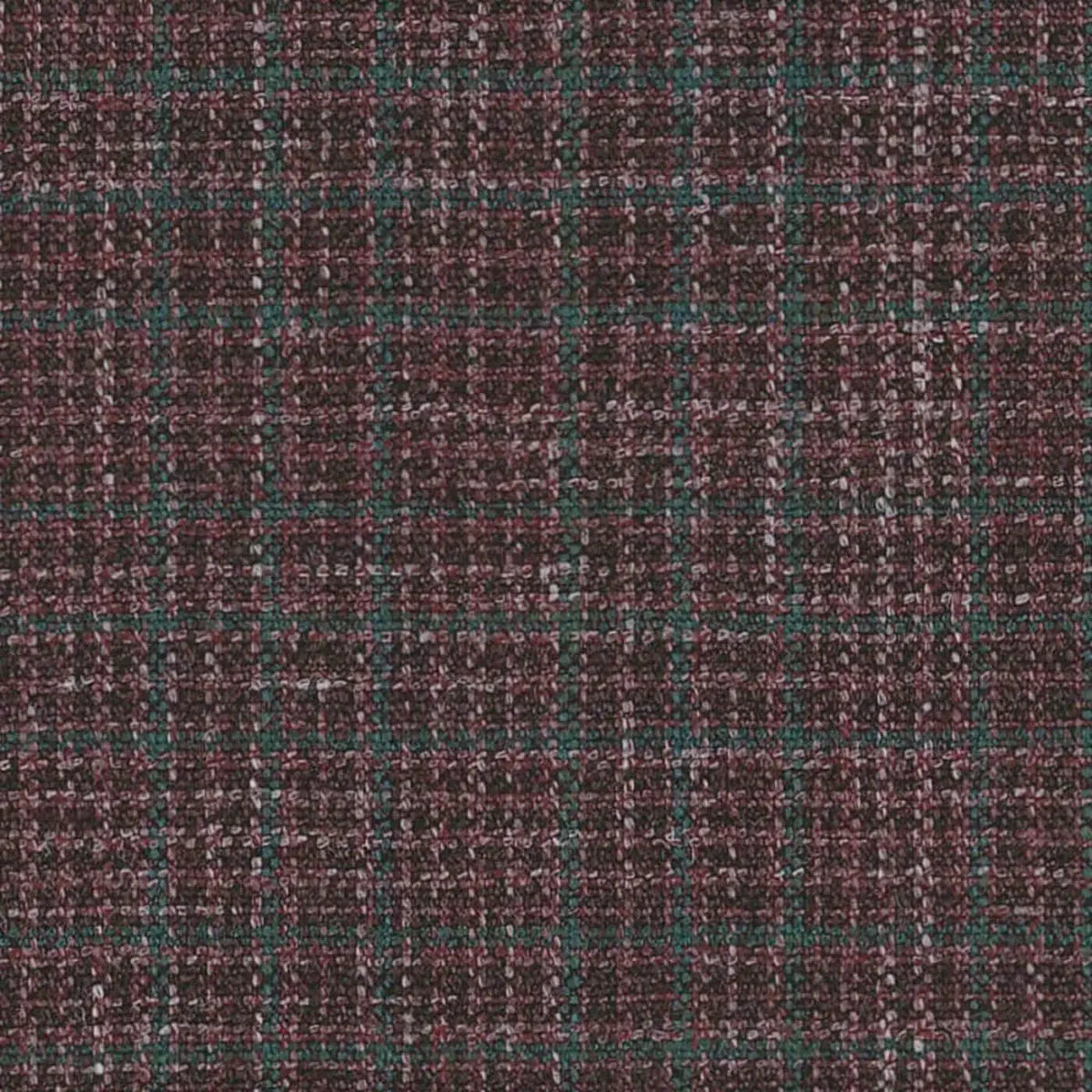 Burgundy and Teal Linear Plaid Check Wool, Silk & Linen Jacketing by Holland & Sherry