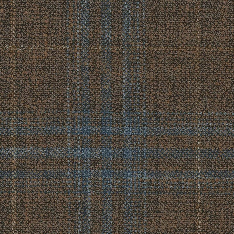 Brown and Slate Blue Diffused Plaid Check Wool, Silk & Linen Jacketing by Holland & Sherry