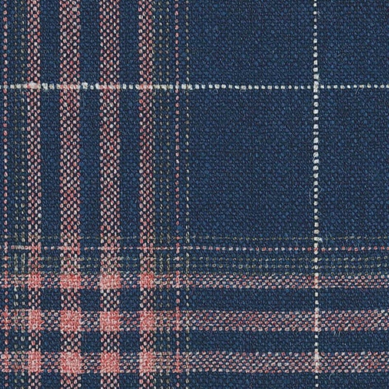 Navy and Coral Plaid Check Wool, Silk & Linen Jacketing by Holland & Sherry