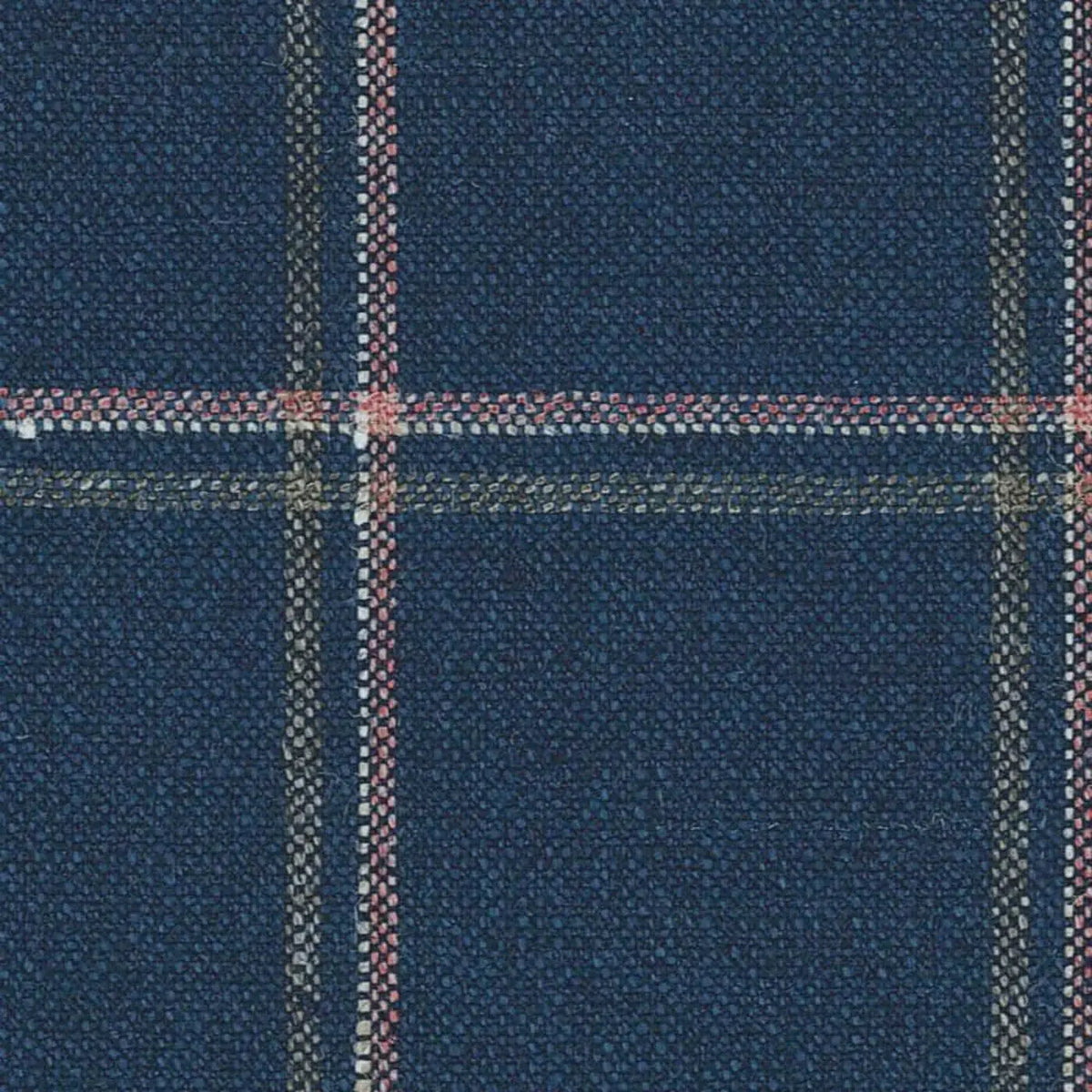 Navy with Coral and Taupe Unbalanced Windowpane Check Wool, Silk & Linen Jacketing by Holland & Sherry