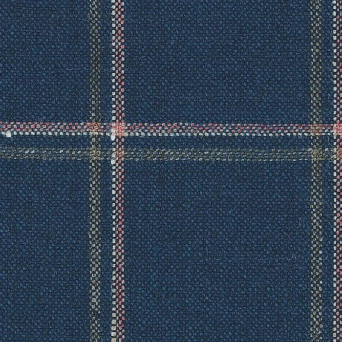 Navy with Coral and Taupe Unbalanced Windowpane Check Wool, Silk & Linen Jacketing by Holland & Sherry