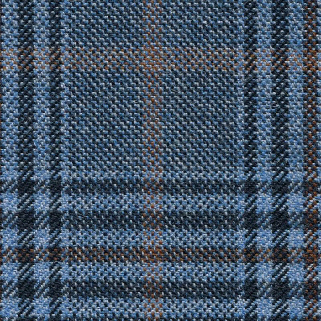 Slate Blue with Rust Glen Check Worsted Wool Tweed By Holland & Sherry