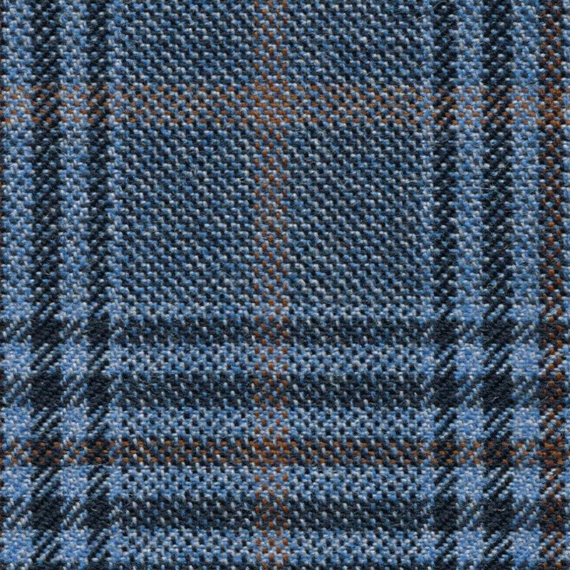 Slate Blue with Rust Glen Check Worsted Wool Tweed By Holland & Sherry