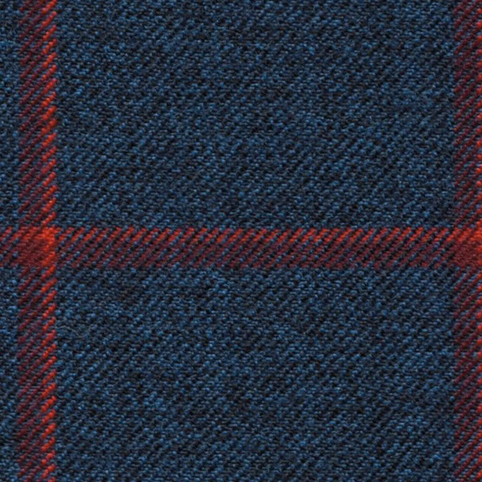 Navy Blue with Maroon & Cherry Windowpane Check Worsted Wool Tweed By Holland & Sherry