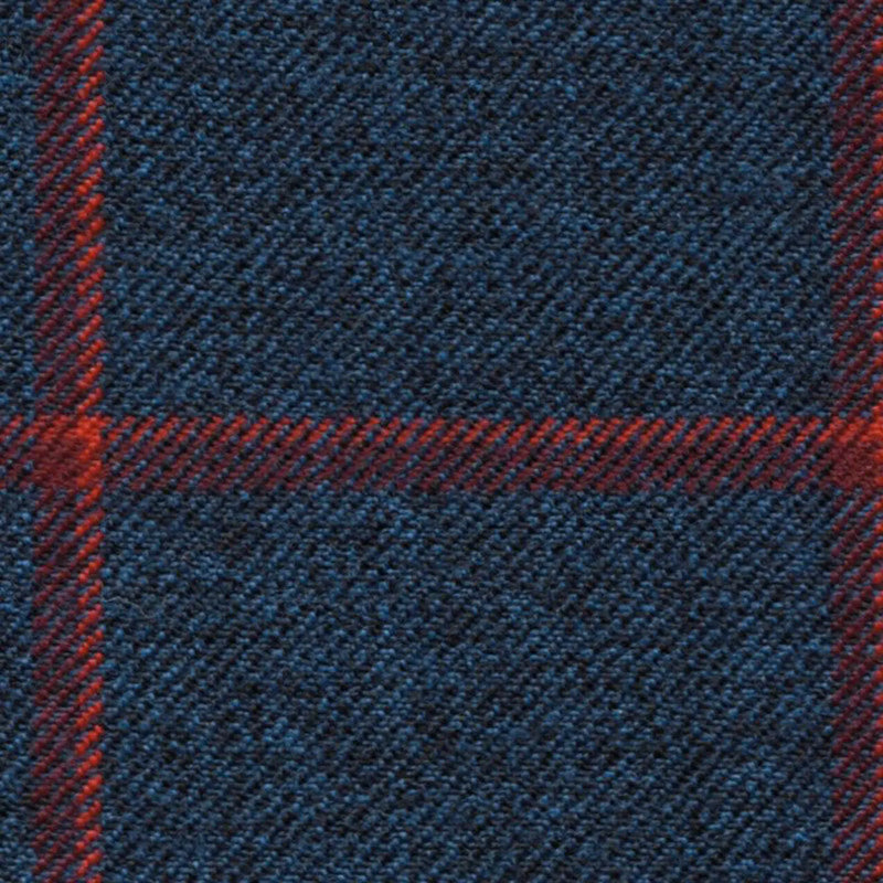 Navy Blue with Maroon & Cherry Windowpane Check Worsted Wool Tweed By Holland & Sherry