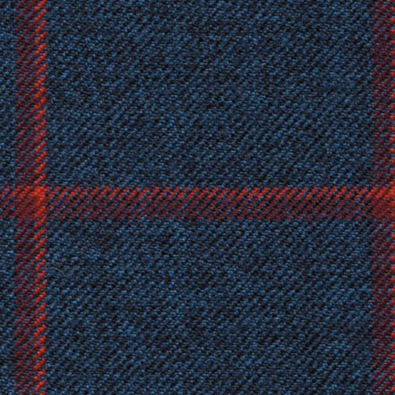 Navy Blue with Maroon & Cherry Windowpane Check Worsted Wool Tweed By Holland & Sherry