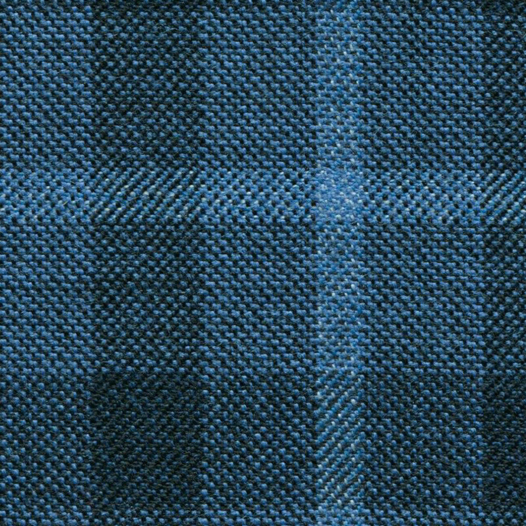 French Blue with Navy Blue Block Check Worsted Wool Tweed By Holland & Sherry
