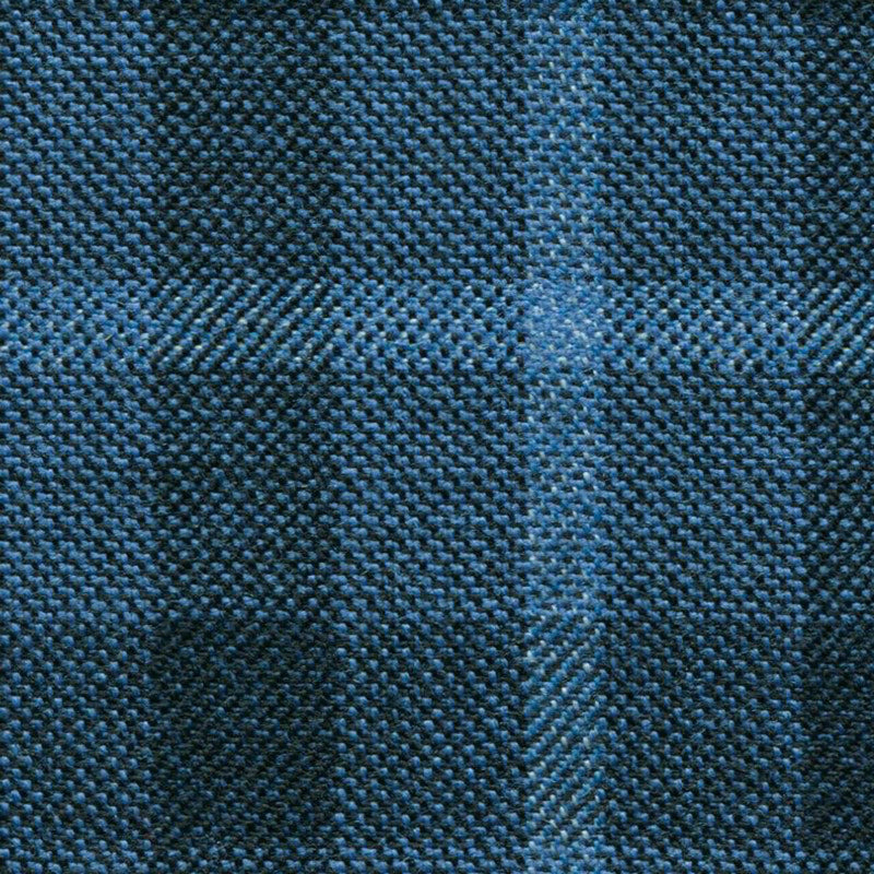 French Blue with Navy Blue Block Check Worsted Wool Tweed By Holland & Sherry