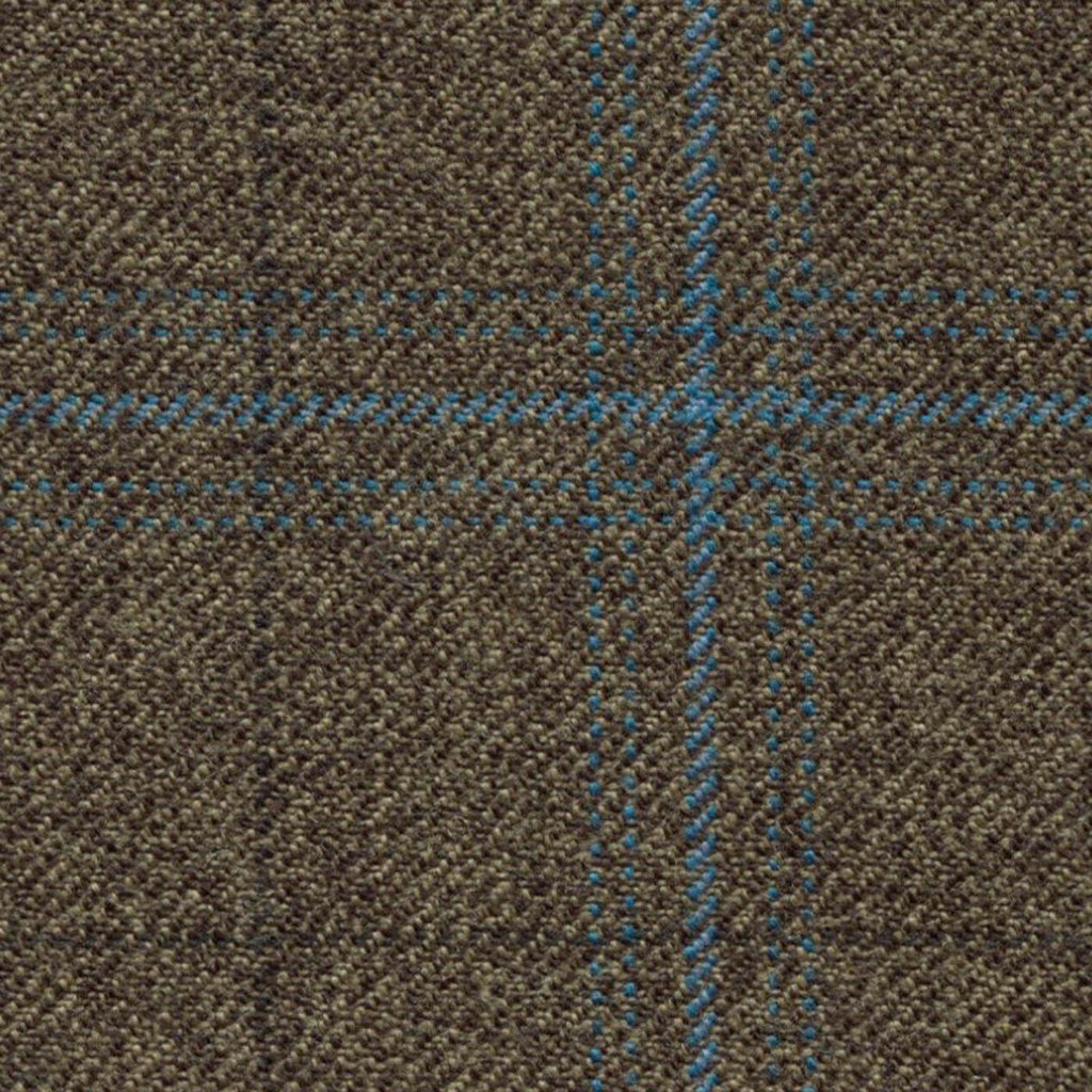 Medium Brown with Teal Plaid Check Worsted Wool Tweed By Holland & Sherry