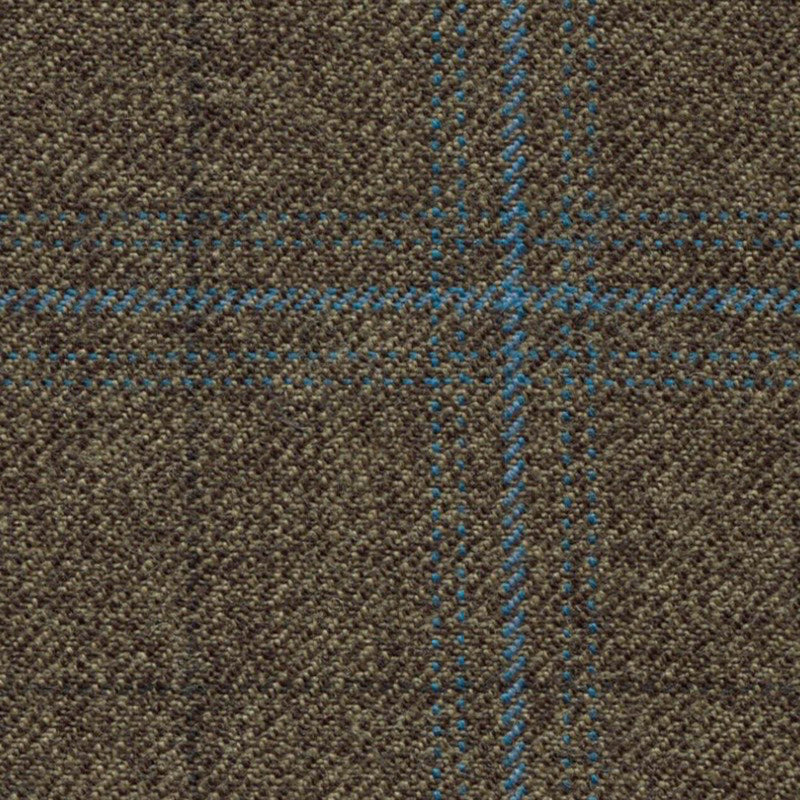 Medium Brown with Teal Plaid Check Worsted Wool Tweed By Holland & Sherry