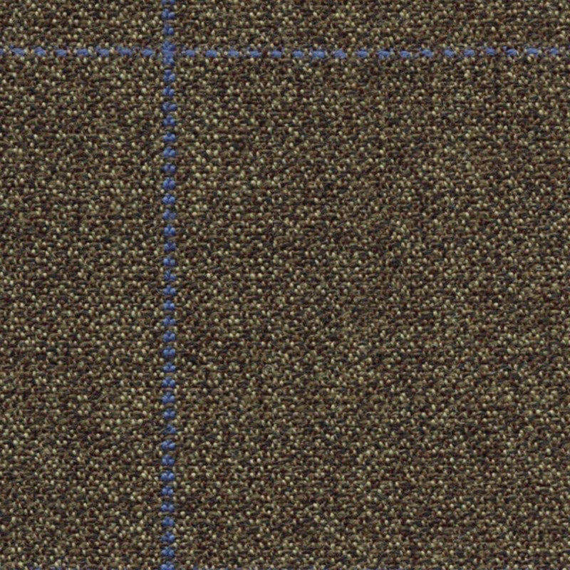 Medium Brown Barleycorn with Blue Windowpane Check Worsted Wool Tweed By Holland & Sherry