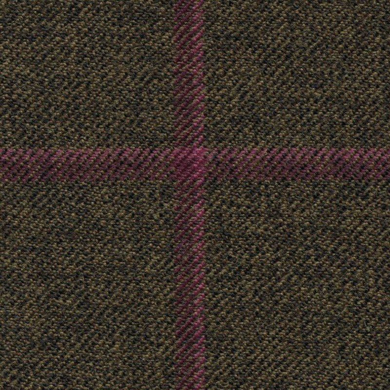 Moss Green/Brown with Plum & Pink Windowpane Check Worsted Wool Tweed By Holland & Sherry