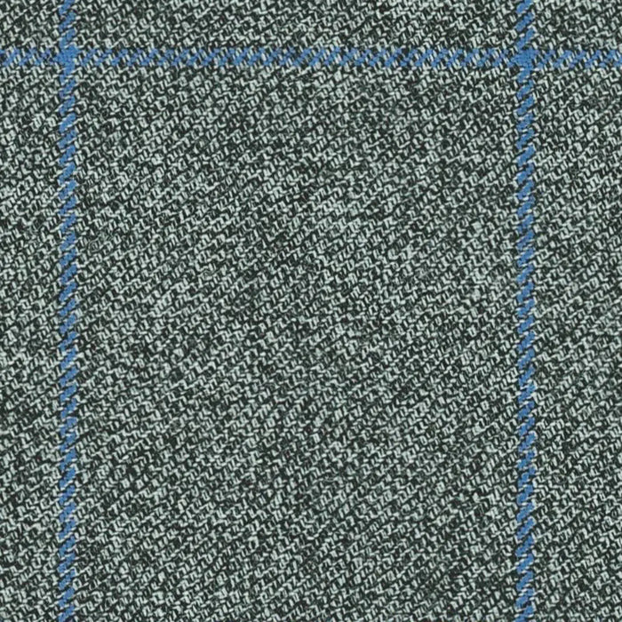 Light Grey with Blue Windowpane Check Worsted Wool Tweed By Holland & Sherry