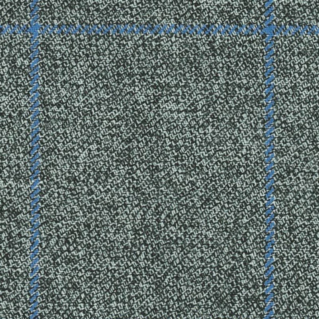 Light Grey with Blue Windowpane Check Worsted Wool Tweed By Holland & Sherry