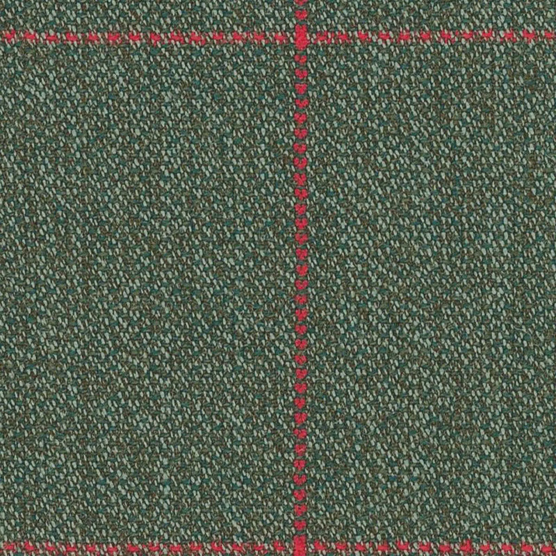 Olive and Tan Barleycorn with Cherry Windowpane Check Worsted Wool Tweed By Holland & Sherry