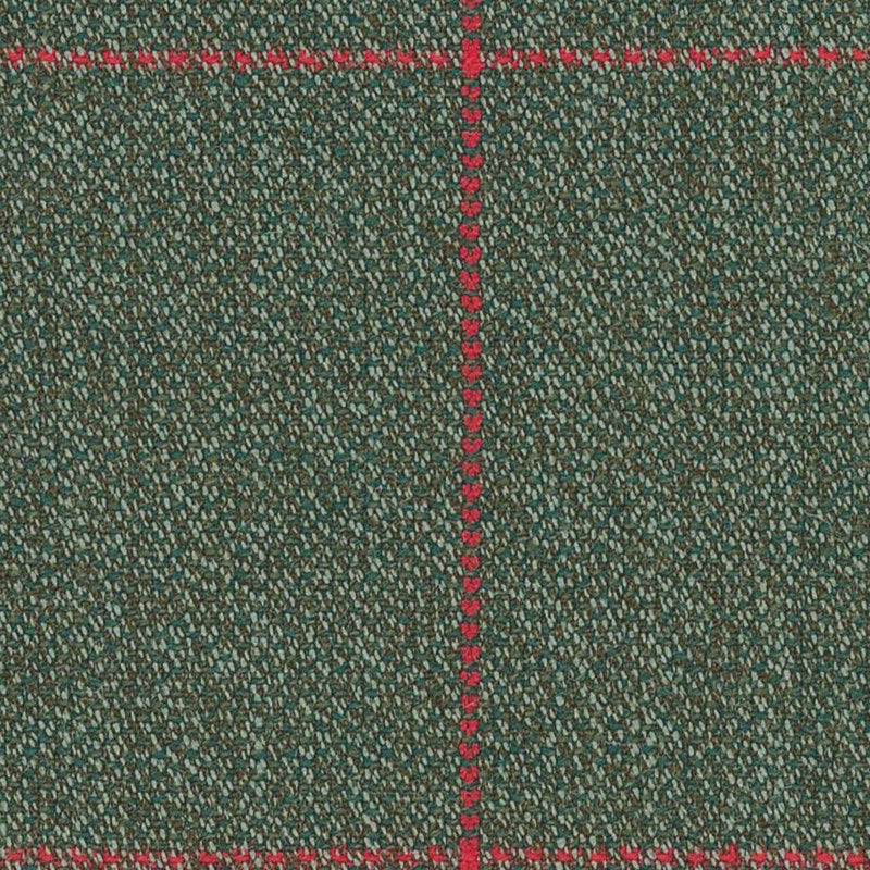 Olive and Tan Barleycorn with Cherry Windowpane Check Worsted Wool Tweed By Holland & Sherry