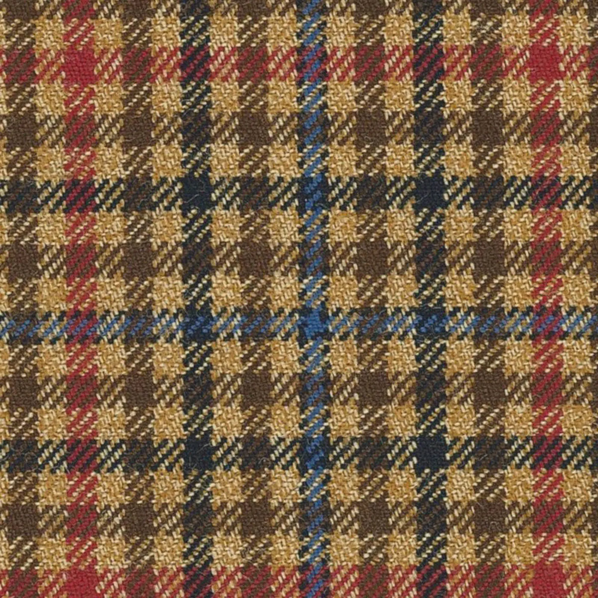 Beige, Navy Blue and Medium Brown Gun Club with Red Windowpane Check Worsted Wool Tweed By Holland & Sherry