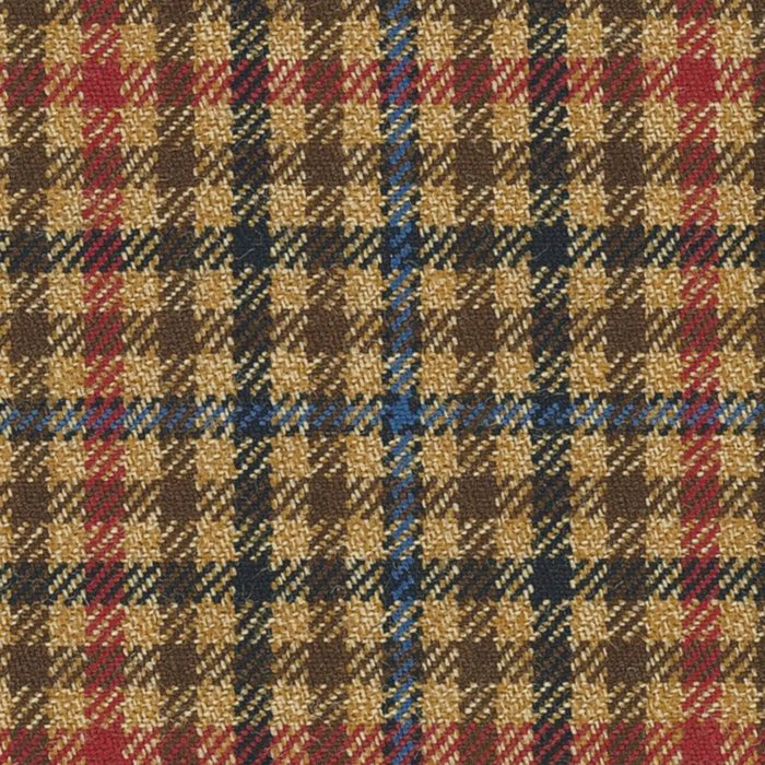 Beige, Navy Blue and Medium Brown Gun Club with Red Windowpane Check Worsted Wool Tweed By Holland & Sherry
