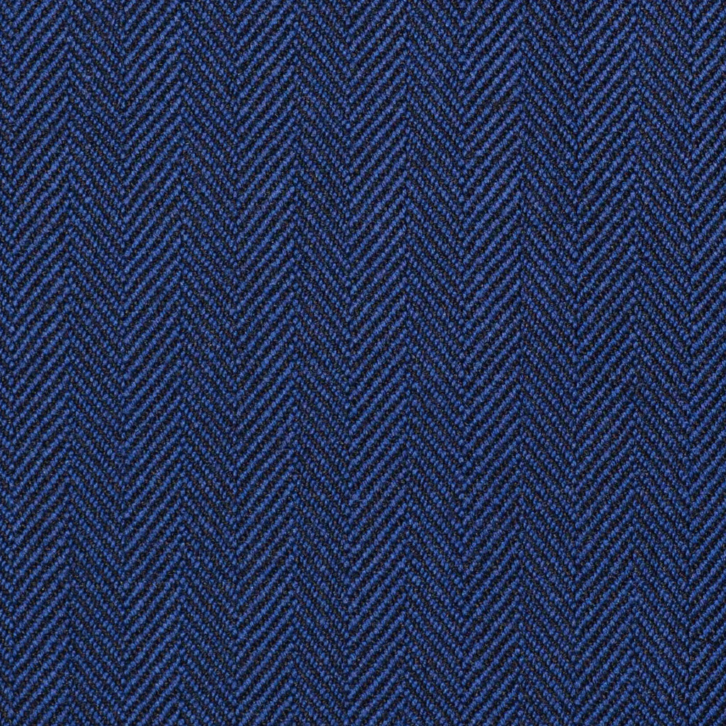 Bright Navy Blue Narrow Herringbone Super 100's All Wool Suiting By Holland & Sherry