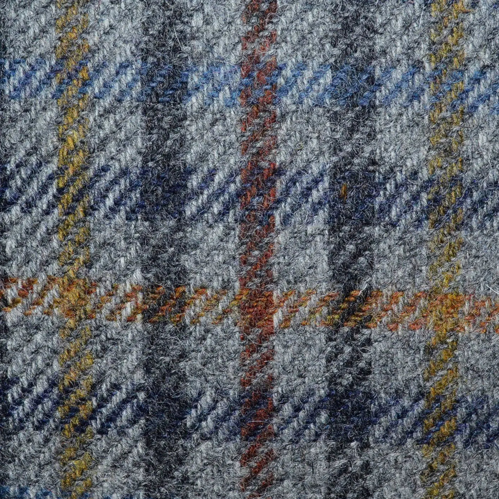 Medium Grey, Brown, Blue and Tan Gun Check All Wool Irish Donegal Tweed