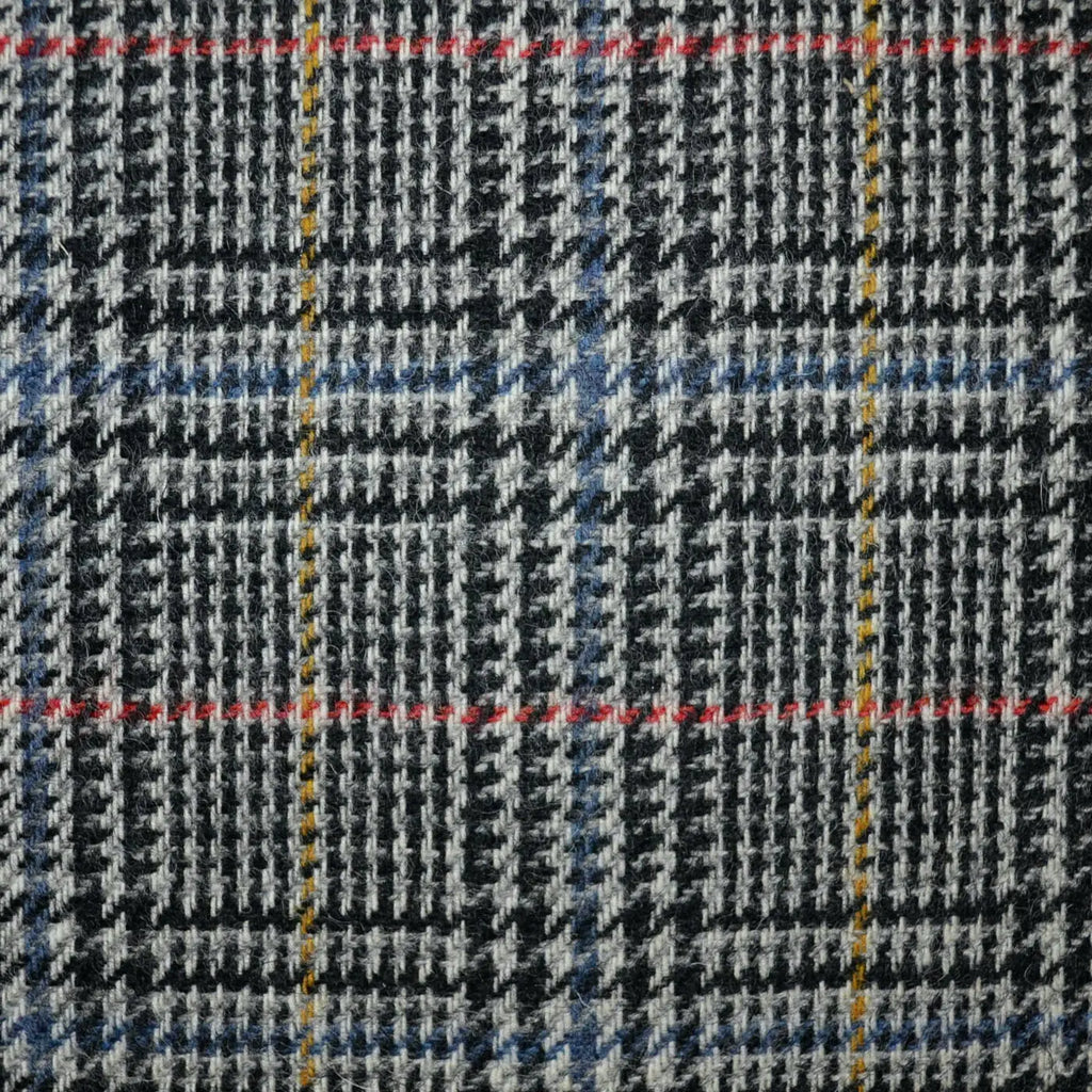 Grey with Red, Blue and Tan Glen Check All Wool Irish Donegal Tweed