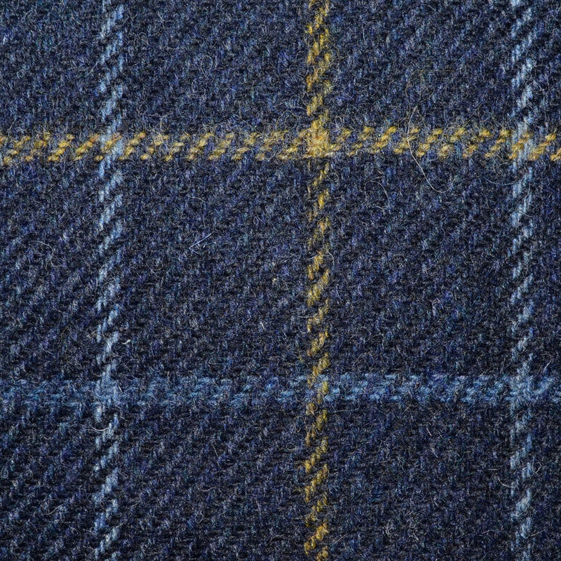 Navy Blue with Light Blue and Sand Check All Wool Irish Donegal Tweed