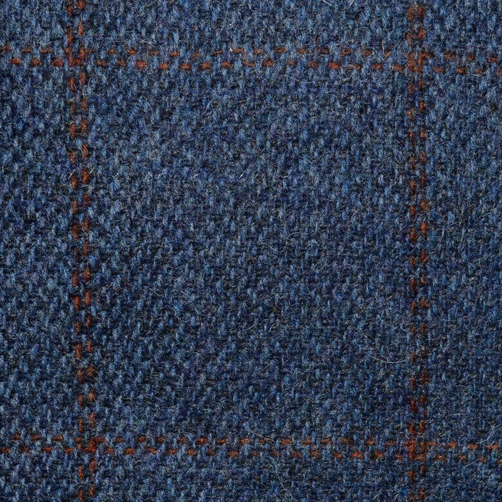 Medium Blue with Brown and Tan Windowpane Check All Wool Irish Donegal Tweed