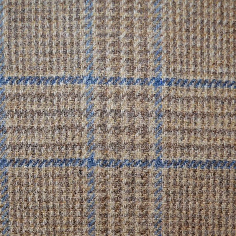 Beige, Sand with Blue Glen Check All Wool Irish Donegal Tweed