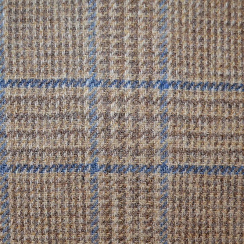 Beige, Sand with Blue Glen Check All Wool Irish Donegal Tweed