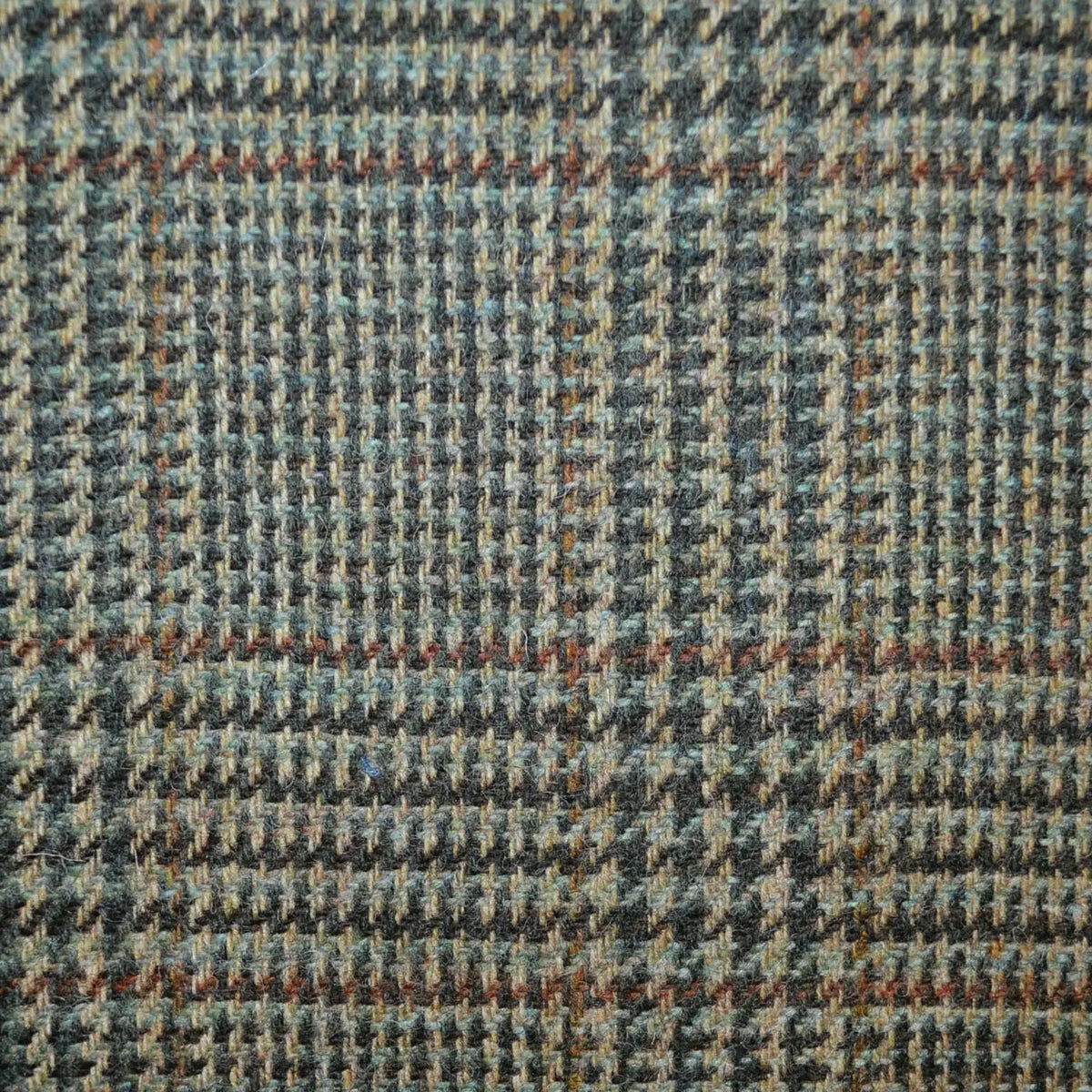 Beige, Dark Green with Dark Brown Glen Check All Wool Irish Donegal Tweed