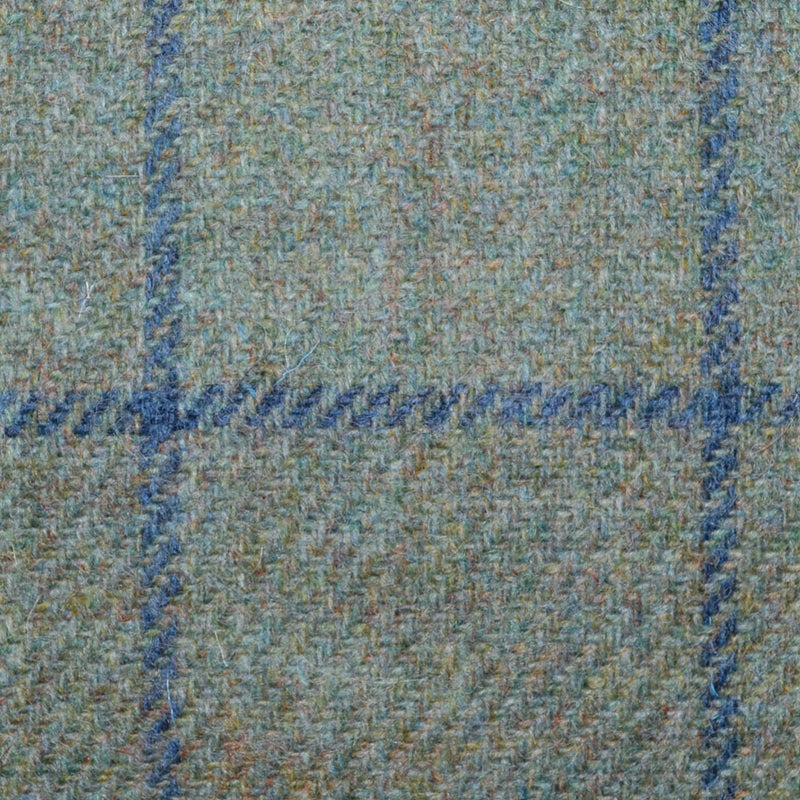 Light Green/Beige with Royal Blue Windowpane Check All Wool Irish Donegal Tweed