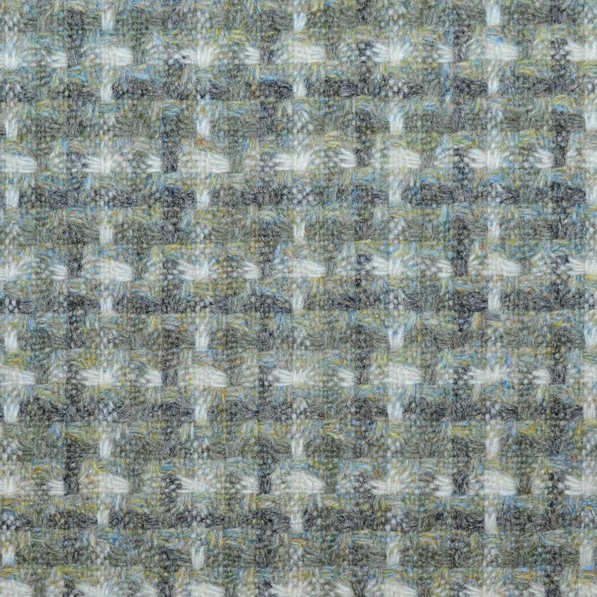 Sage Green, Grey & Ecru Check Wool & Mohair Boucle Jacketing
