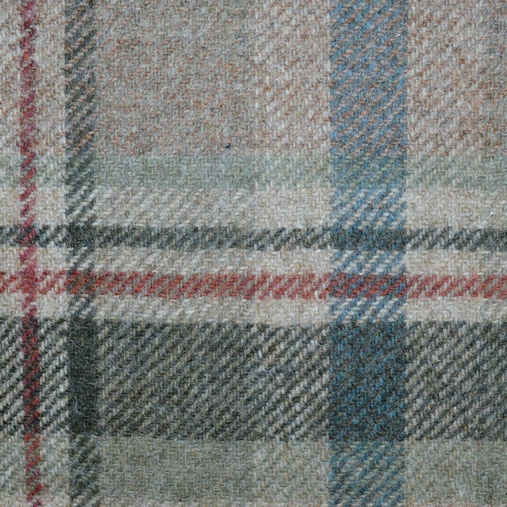 Sand, Brown, Moss Green with Tan Plaid Check All Wool Tweed Coating