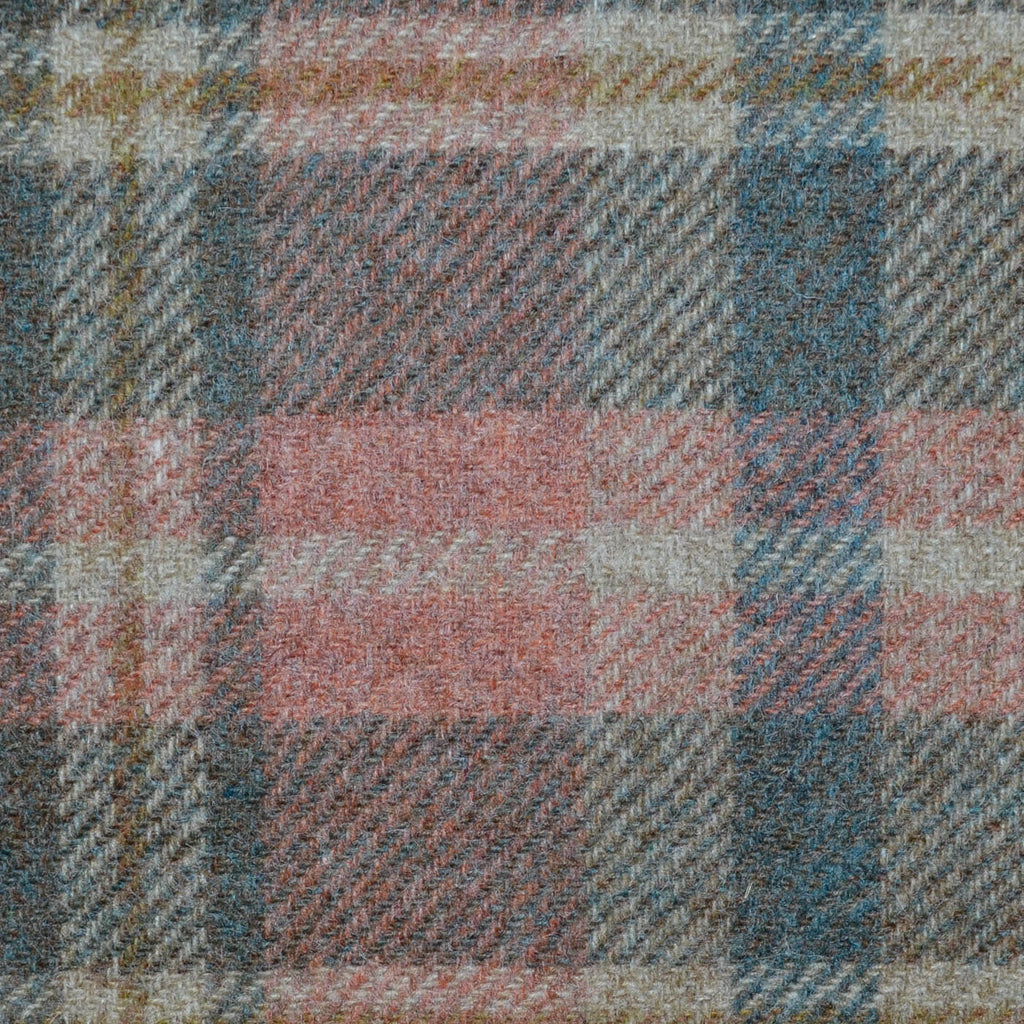 Sand, Brown, Tan with Moss Green Plaid Check All Wool Tweed Coating