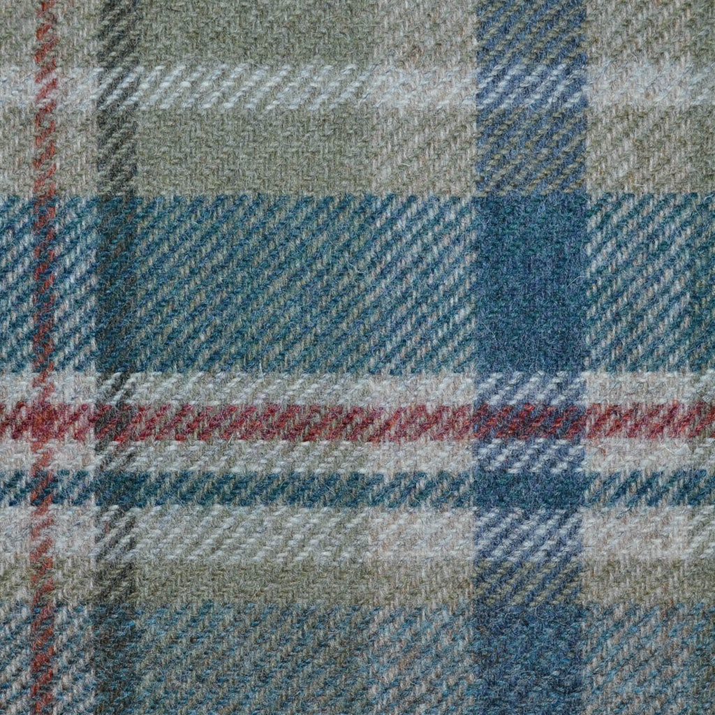 Beige. Olive, Green with Blue and Brown Plaid Check All Wool Tweed Coating