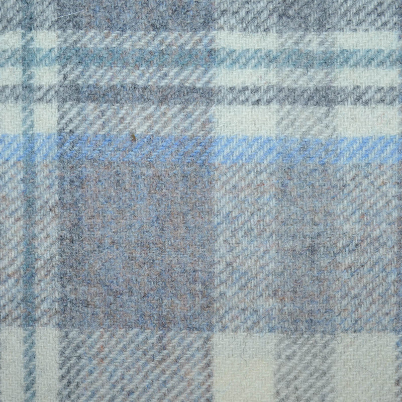 Beige, Grey with Light Blue Plaid Check All Wool Tweed Coating