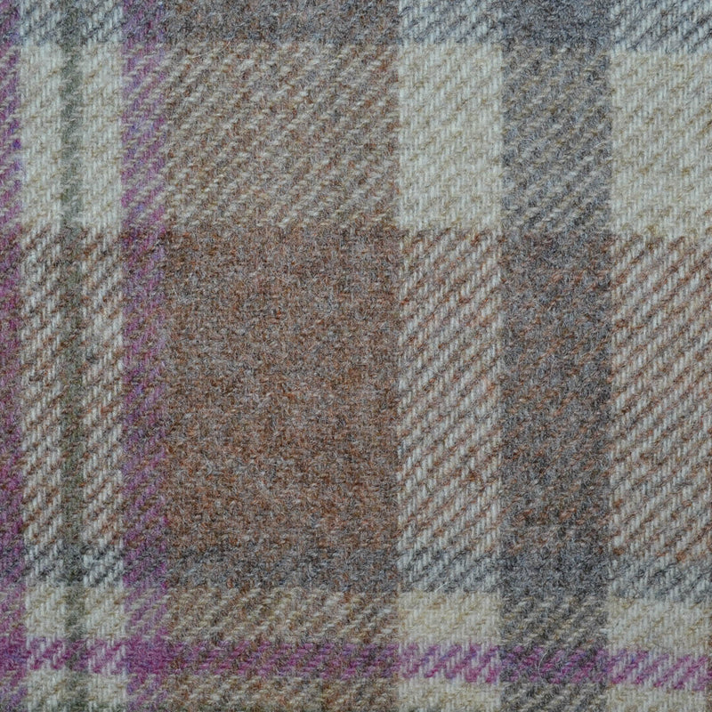 Beige, Brown Olive with Lilac Plaid Check All Wool Tweed Coating