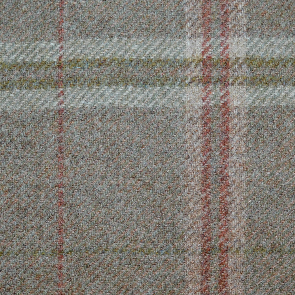 Brown with Olive Green and Red Multi Check All Wool Tweed Coating