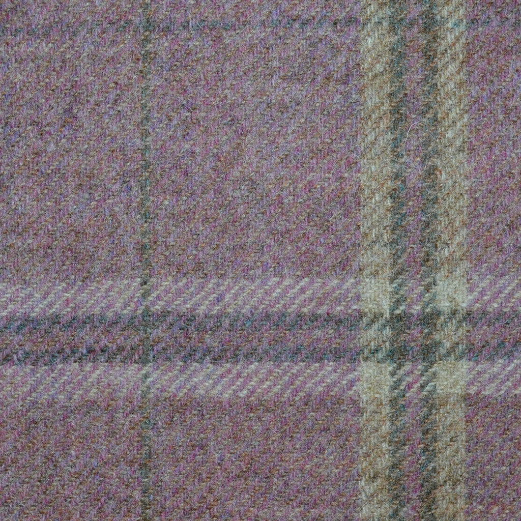 Pink with Olive Green and Sand Multi Check All Wool Tweed Coating