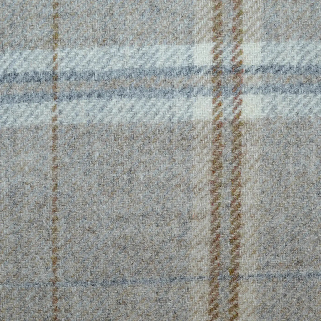 Beige with Grey and Tan Multi Check All Wool Tweed Coating