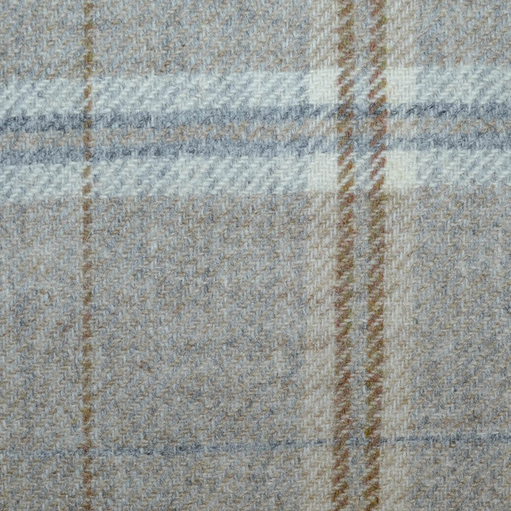 Beige with Grey and Tan Multi Check All Wool Tweed Coating