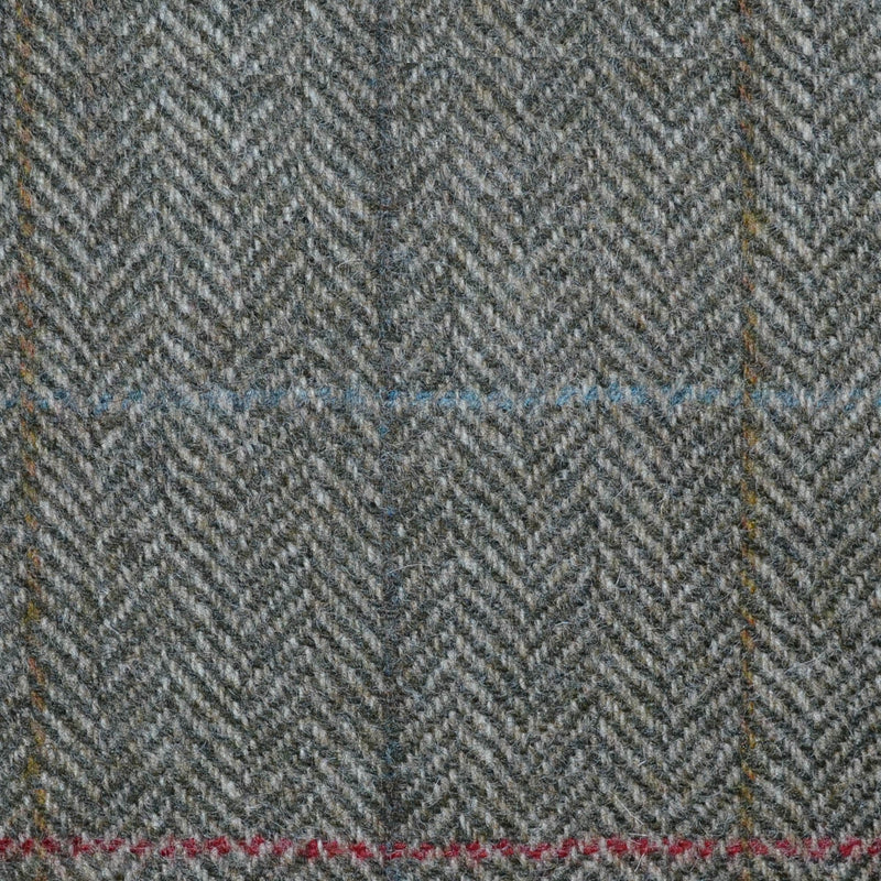 Moss Green and Brown Herringbone with Red, Blue and Brown Multi Check All Wool Tweed Coating