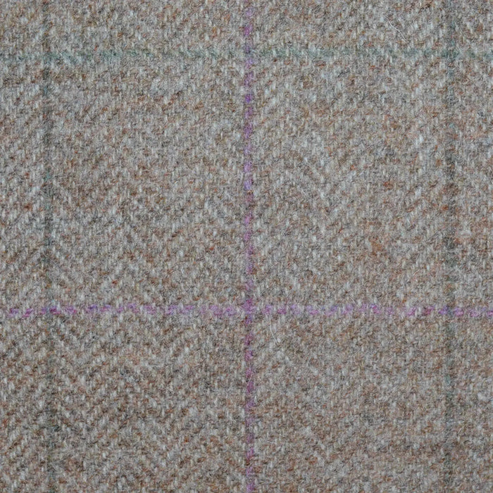 Sand and Brown Herringbone with Lilac and Olive Green Multi Check All Wool Tweed Coating