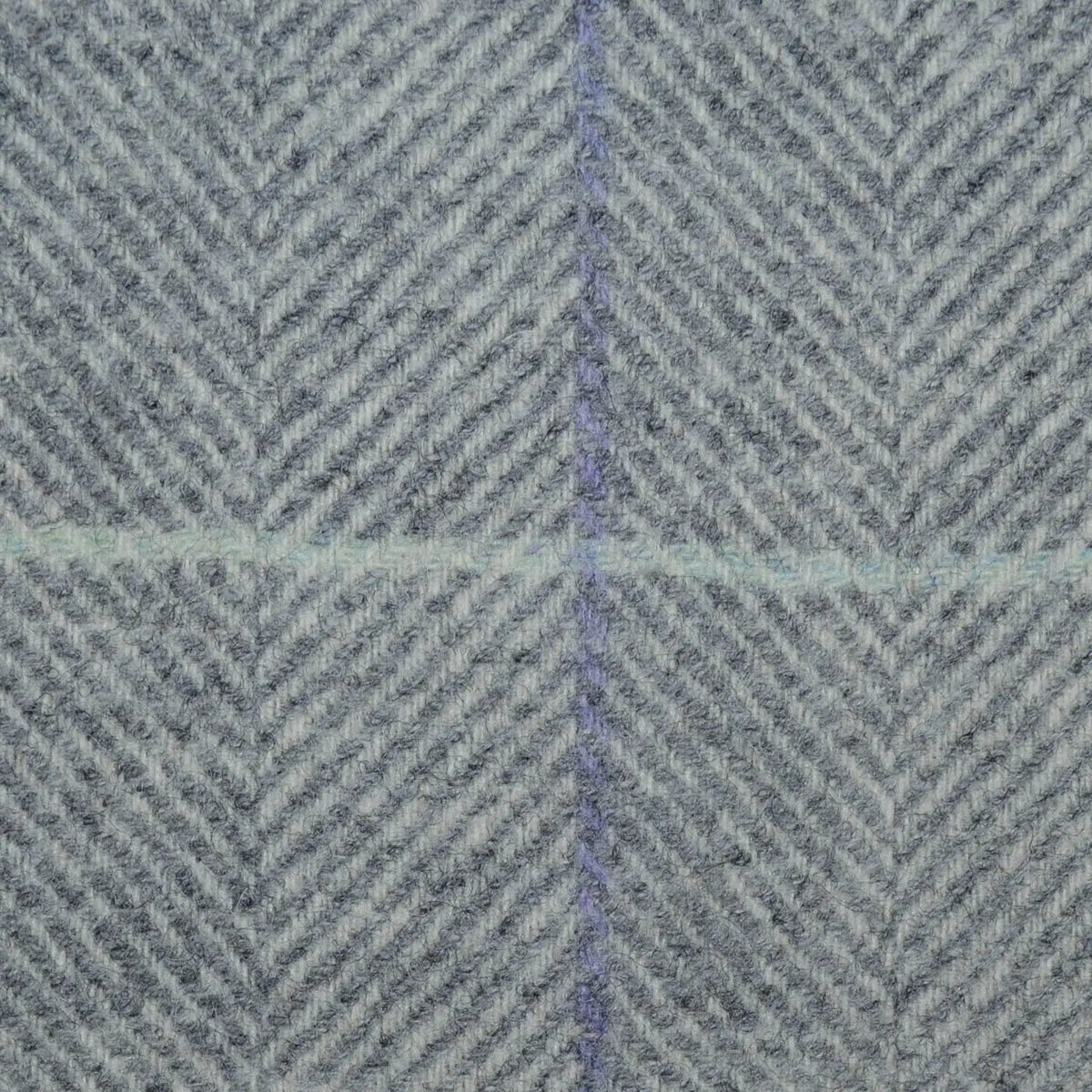 Silver Grey and Medium Grey Herringbone with Dark Grey, Blue and Lilac Window Pane Check Check All Wool Tweed Coating