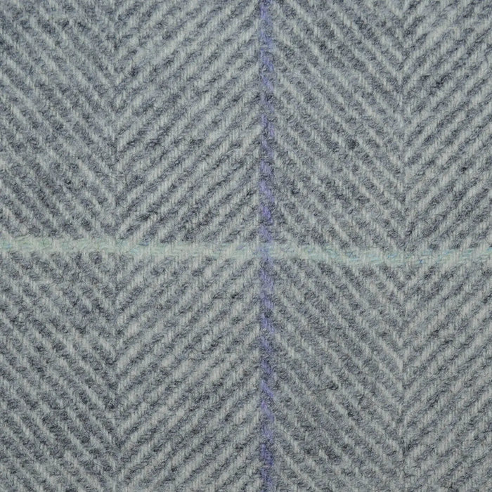 Silver Grey and Medium Grey Herringbone with Dark Grey, Blue and Lilac Window Pane Check Check All Wool Tweed Coating