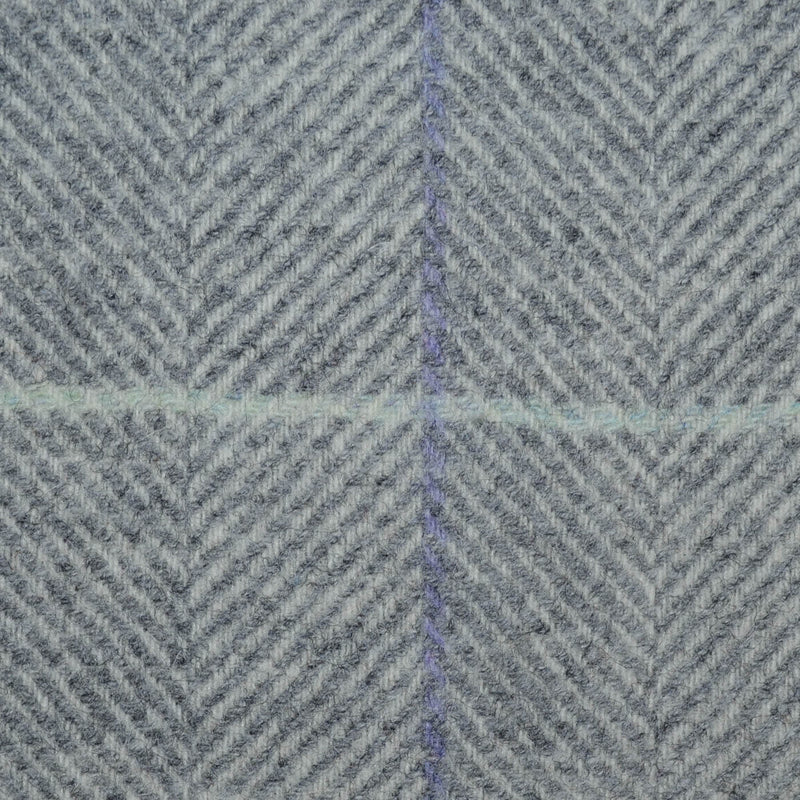Silver Grey and Medium Grey Herringbone with Dark Grey, Blue and Lilac Window Pane Check Check All Wool Tweed Coating